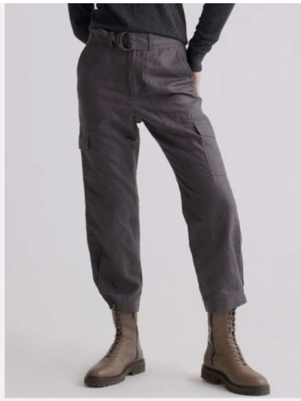 Quince XL Organic Cotton Linen Cargo Pants  Charcoal Gorpcore Minimalist Neutral
